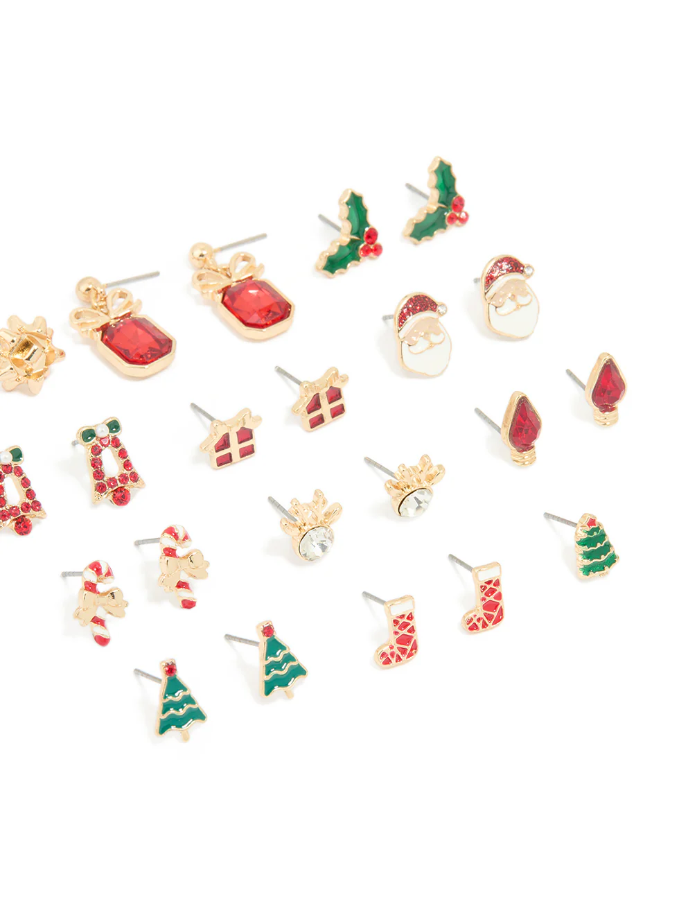 Gold Diamante Bow Drop & Santa Earrings 12-Pack - Image 2