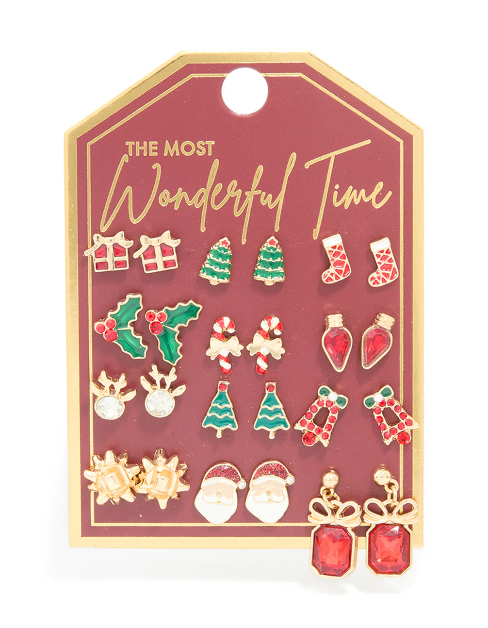 Gold Diamante Bow Drop & Santa Earrings 12-Pack - Image 3