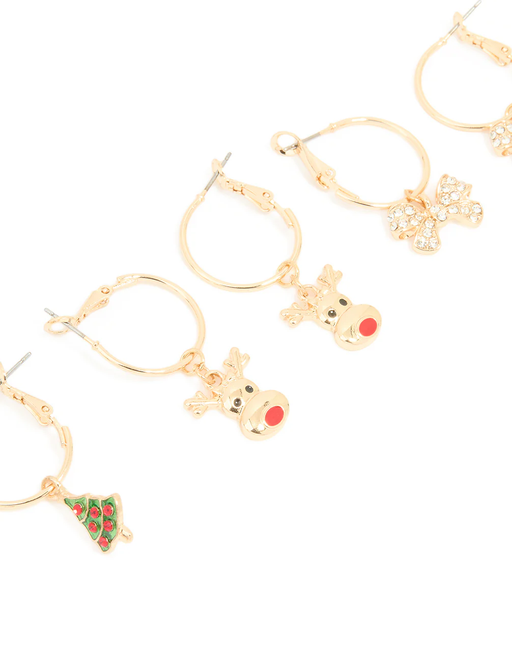 Gold Diamante Bow & Reindeer Hoop Earrings 3-Pack - Image 2