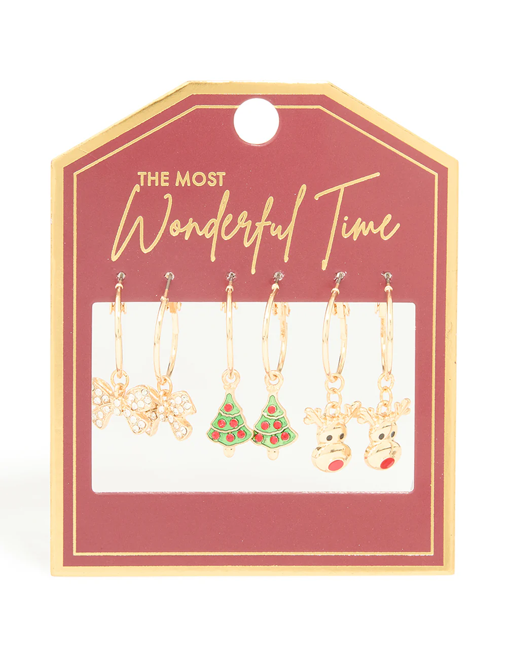Gold Diamante Bow & Reindeer Hoop Earrings 3-Pack - Image 3