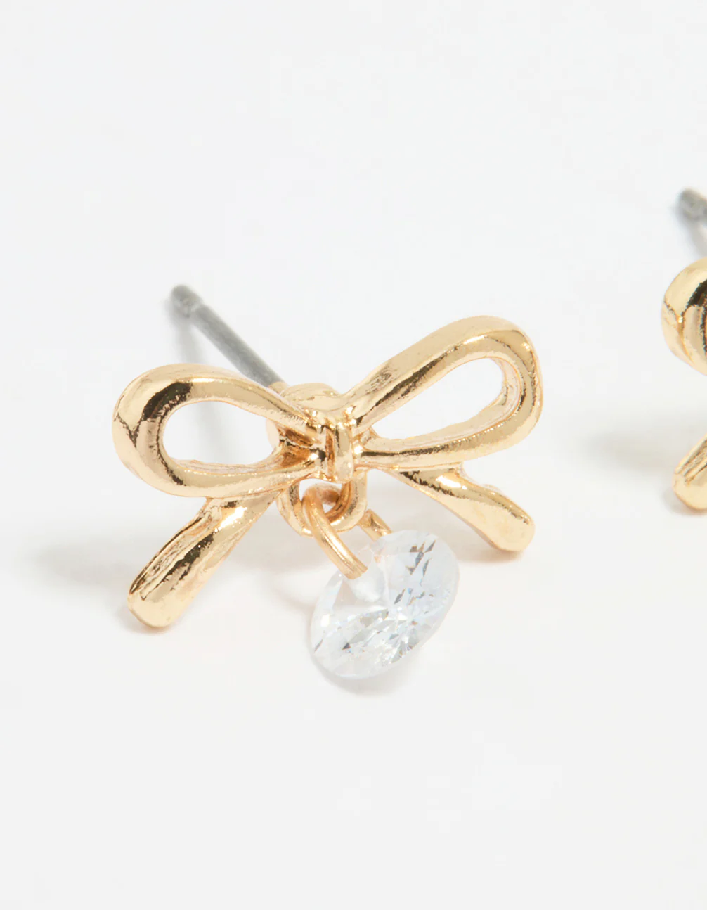 Gold Diamante Bow Stud Earrings - Image 4