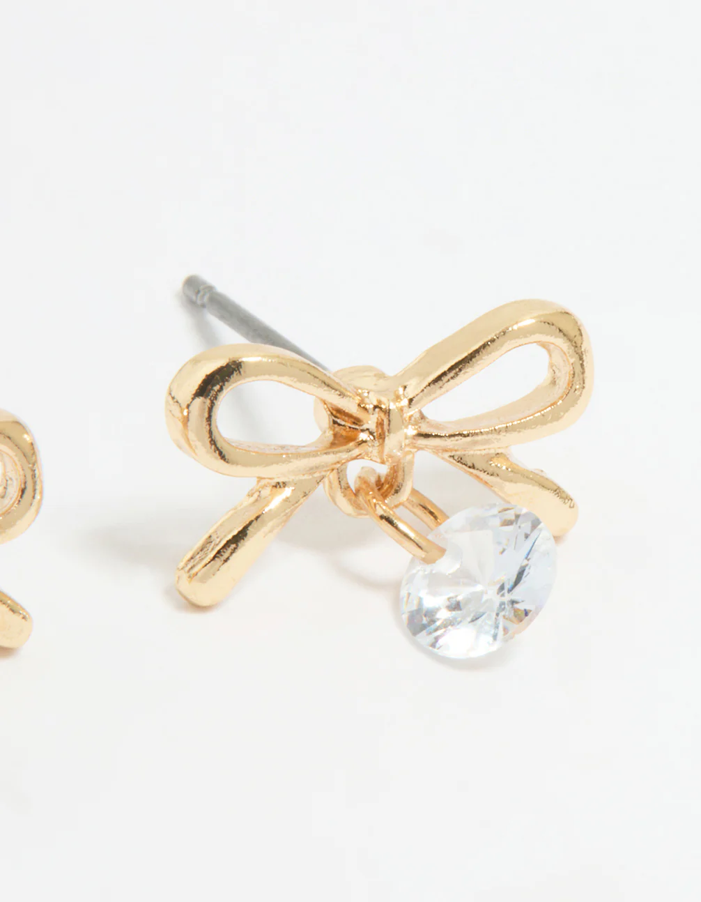 Gold Diamante Bow Stud Earrings - Image 5