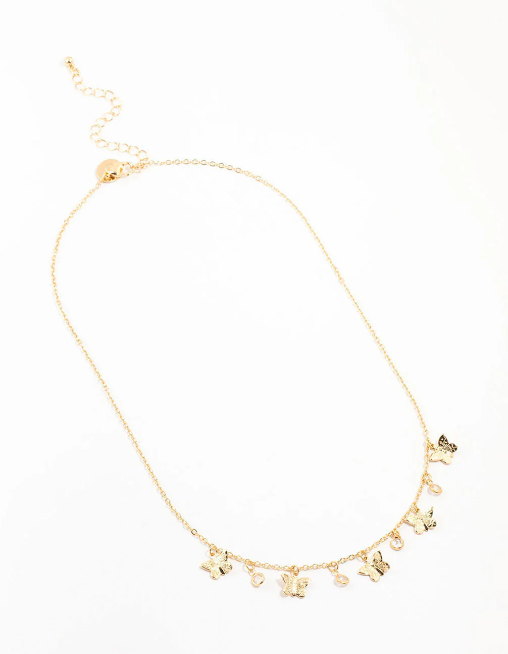 Gold Plated Diamante Butterfly Droplet Necklace - Image 2