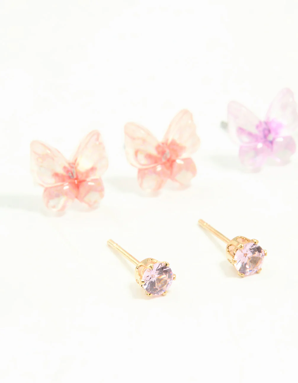 Gold Diamante & Butterfly Stud Earrings 8-Pack - Image 2