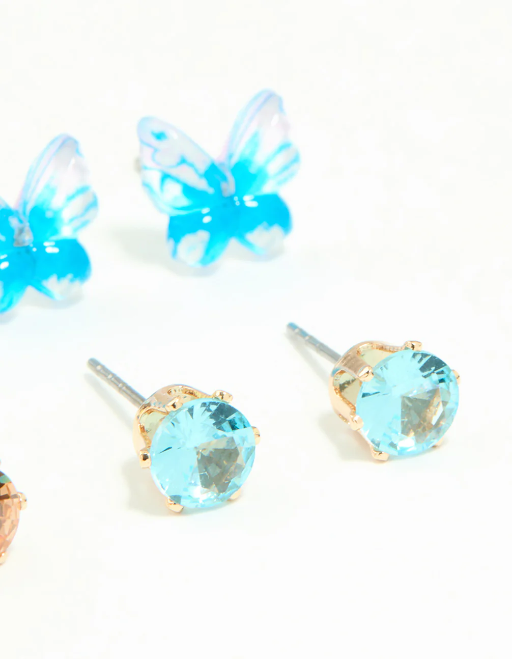 Gold Diamante & Butterfly Stud Earrings 8-Pack - Image 3