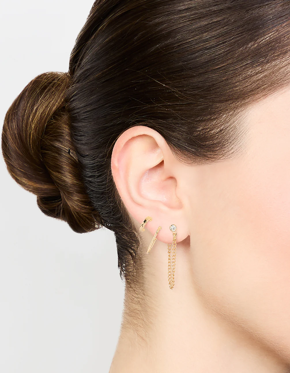 Gold Diamante Chain & Hoop Earrings 3-Pack - Image 2