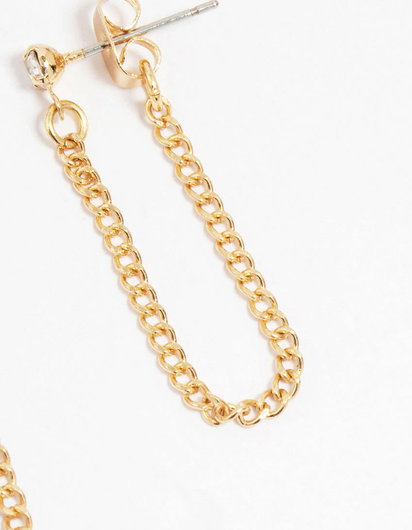 Gold Diamante Chain & Hoop Earrings 3-Pack - Image 5