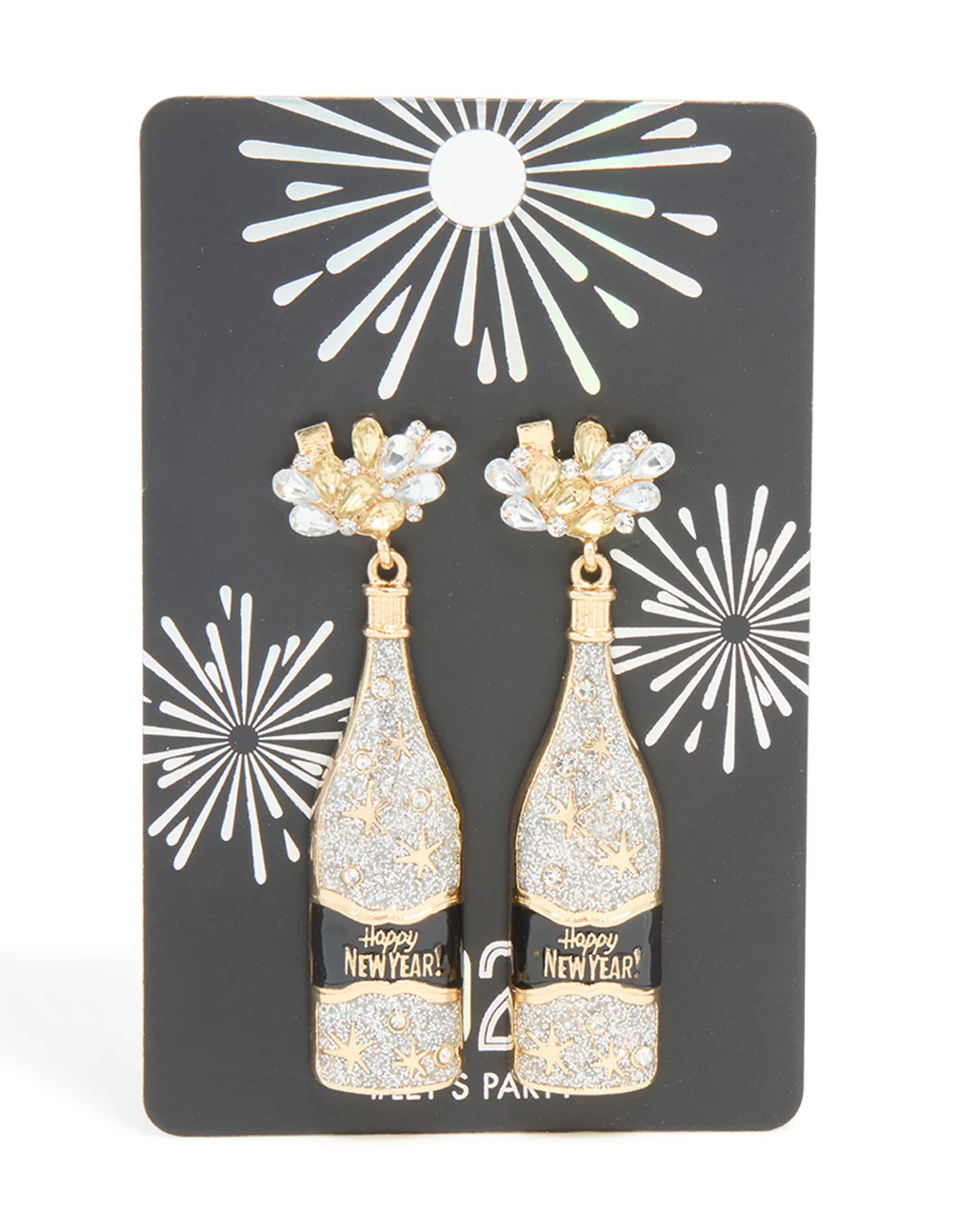 Gold Diamante Champagne Bottle & Star Earrings - Image 3