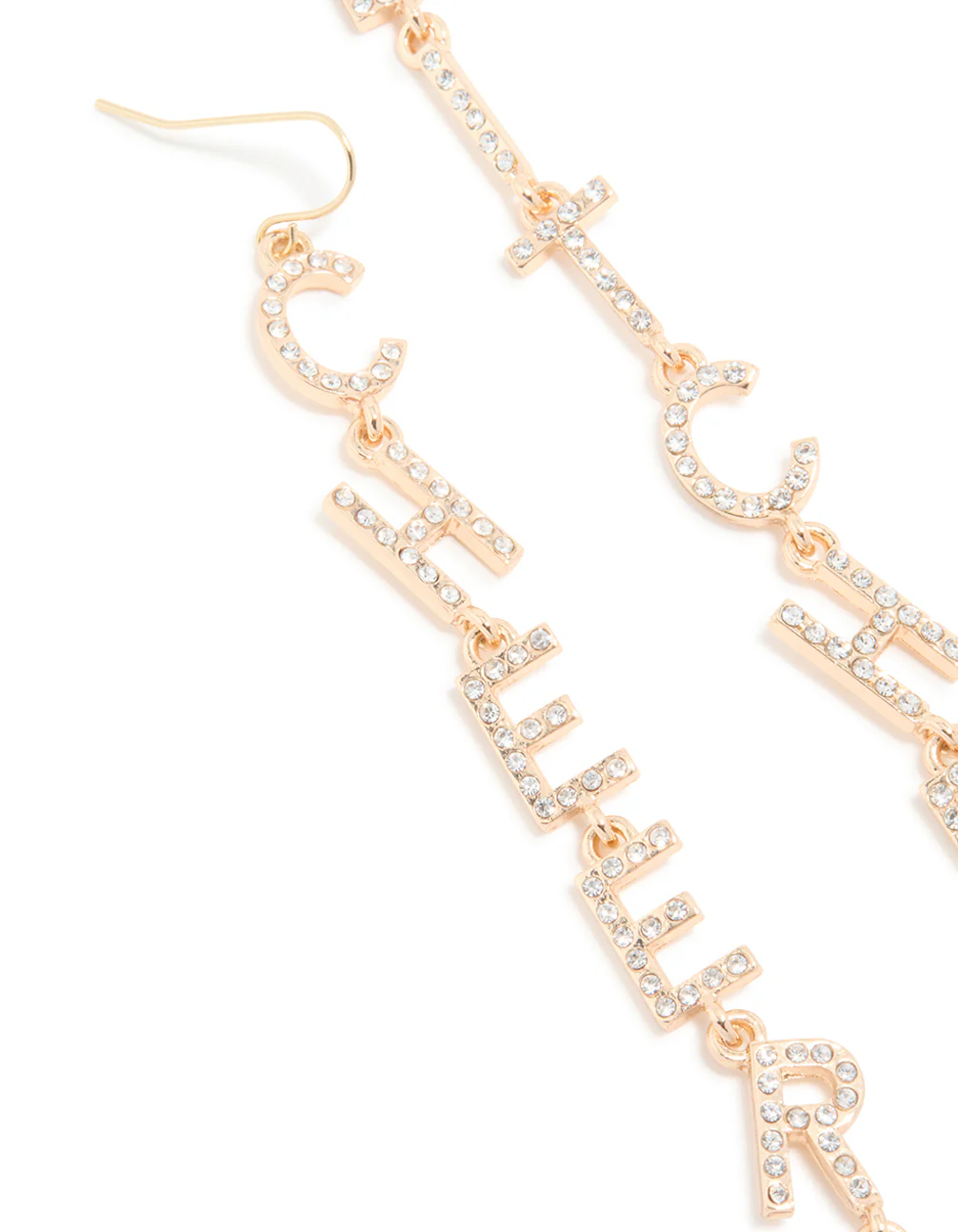 Gold Diamante Cheers B*tches Drop Earrings - Image 2