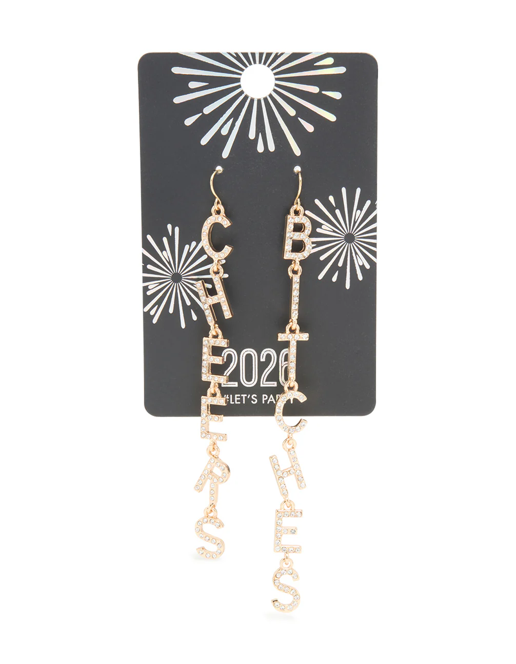 Gold Diamante Cheers B*tches Drop Earrings - Image 3