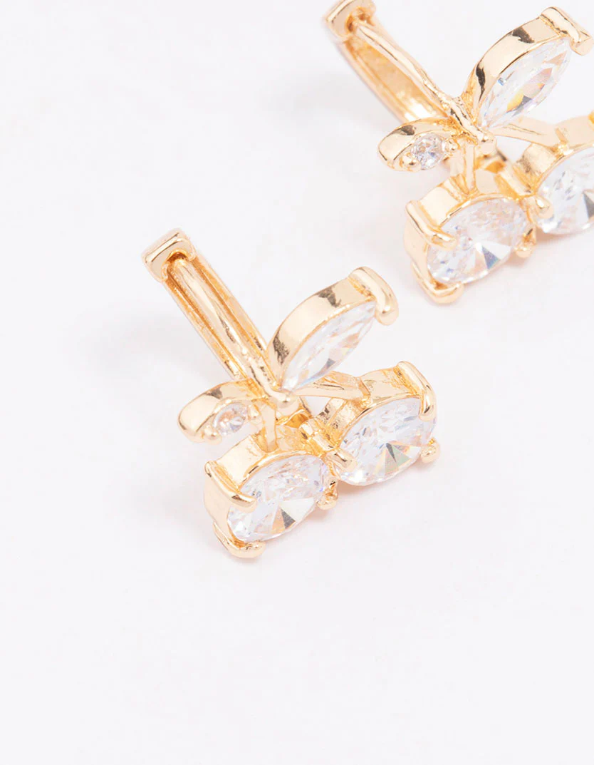 Gold Diamante Cherry Huggie Hoop Earrings - Image 2
