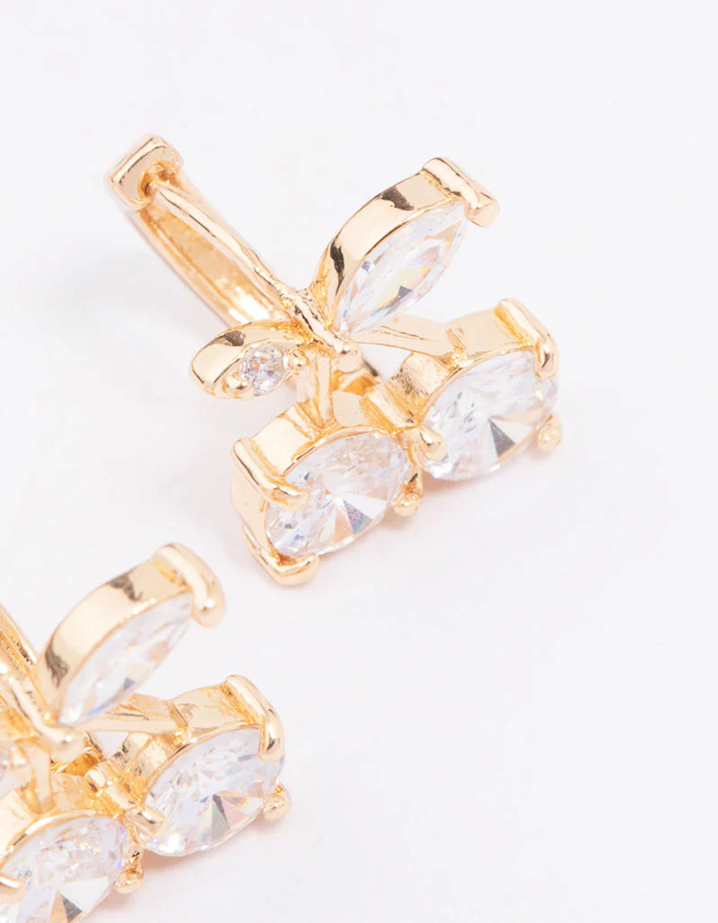 Gold Diamante Cherry Huggie Hoop Earrings - Image 3