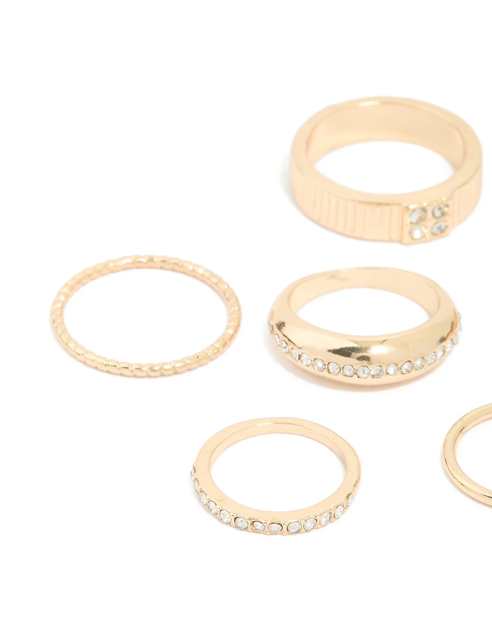 Gold Diamante Chic & Ribbed Rings 6-Pack - Image 2