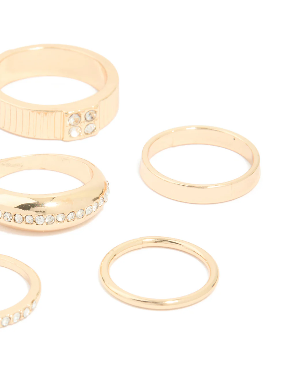 Gold Diamante Chic & Ribbed Rings 6-Pack - Image 3