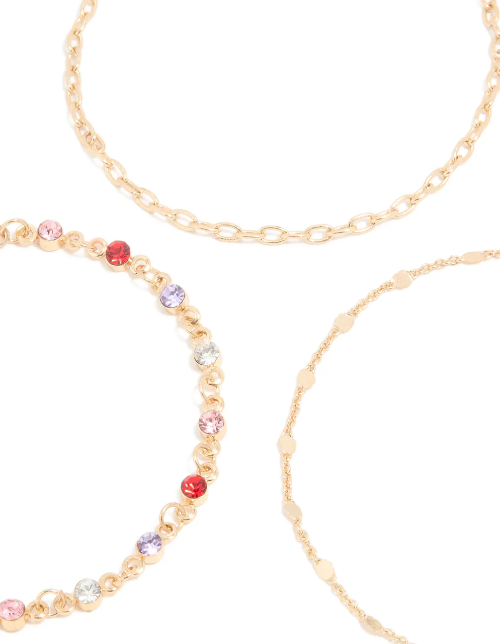 Gold Diamante Circle & Chain Bracelets 3-Pack - Image 2