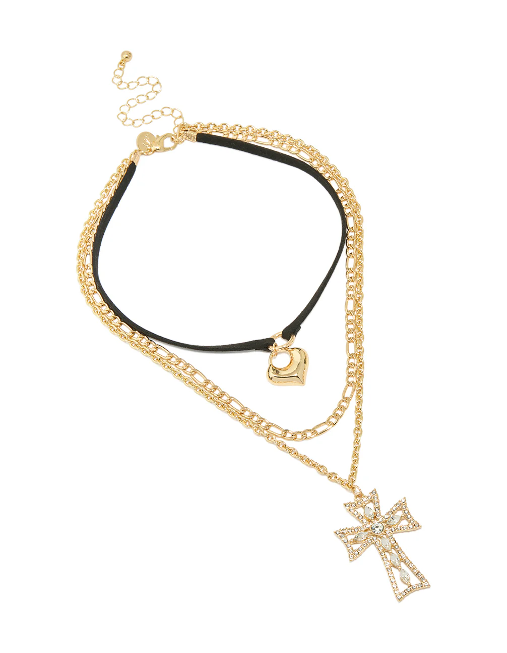 Gold Diamante Cross & Cord Layered Necklace - Image 2