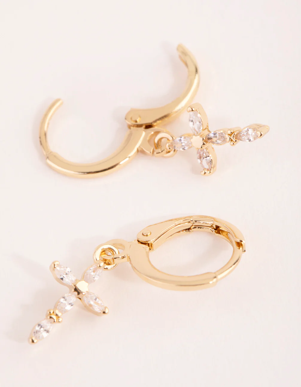 Gold Diamante Cross Huggie Earrings - Image 3