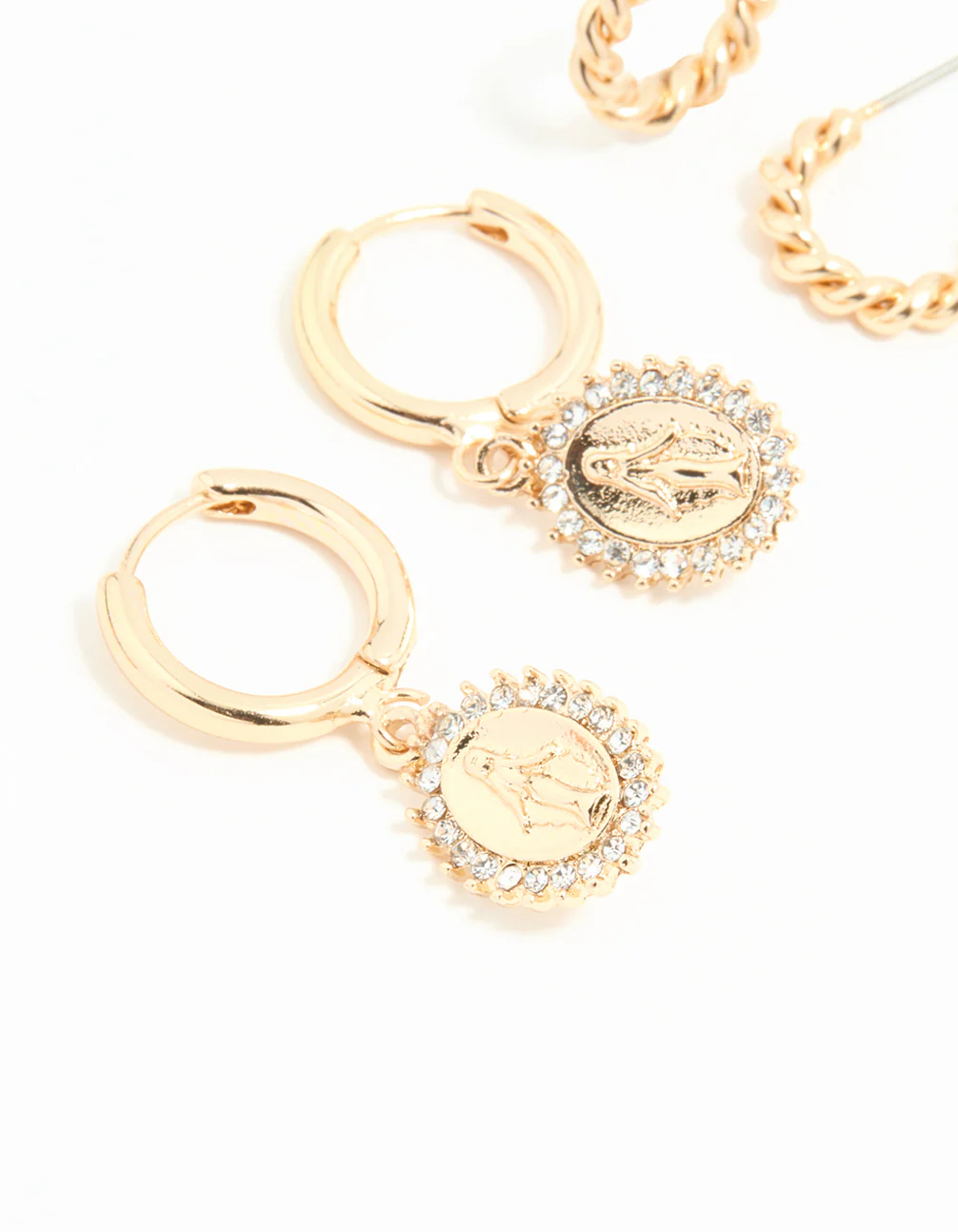 Gold Diamante Cross Huggie Earrings 3-Pack - Image 4