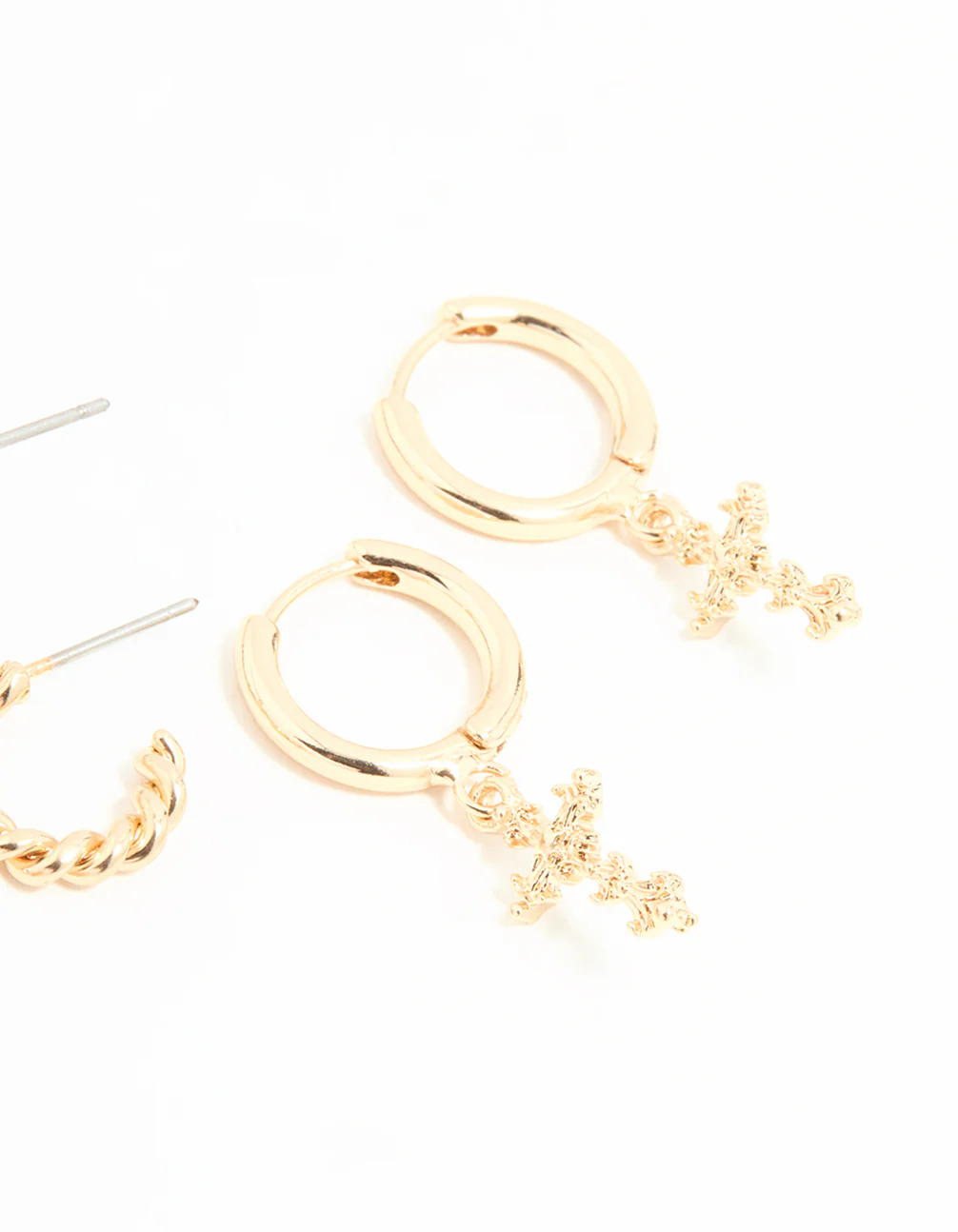 Gold Diamante Cross Huggie Earrings 3-Pack - Image 5