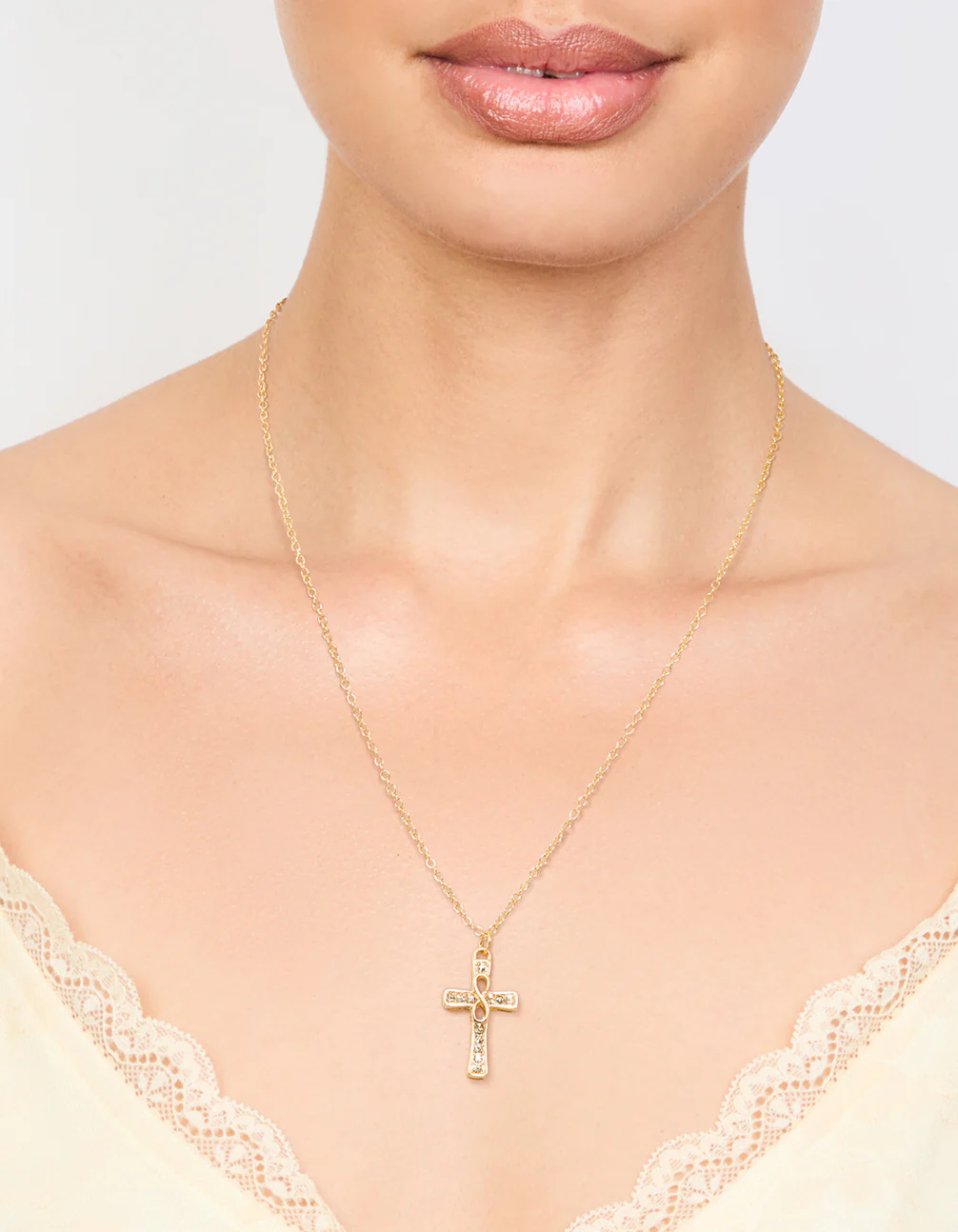 Gold Diamante Cross Necklace - Image 2