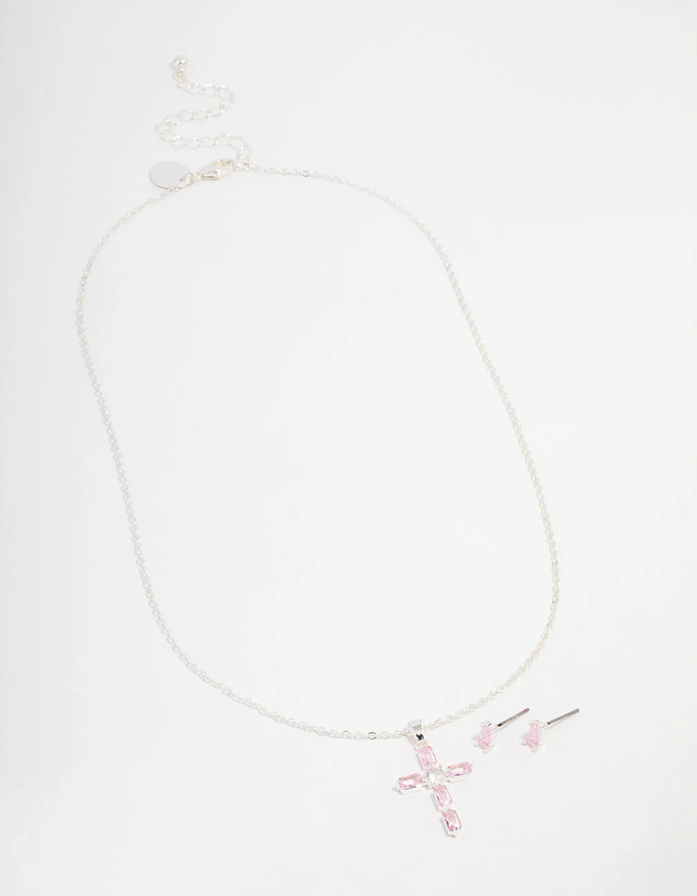 Silver Plated Diamante Cross Necklace & Stud Earrings Set - Image 2