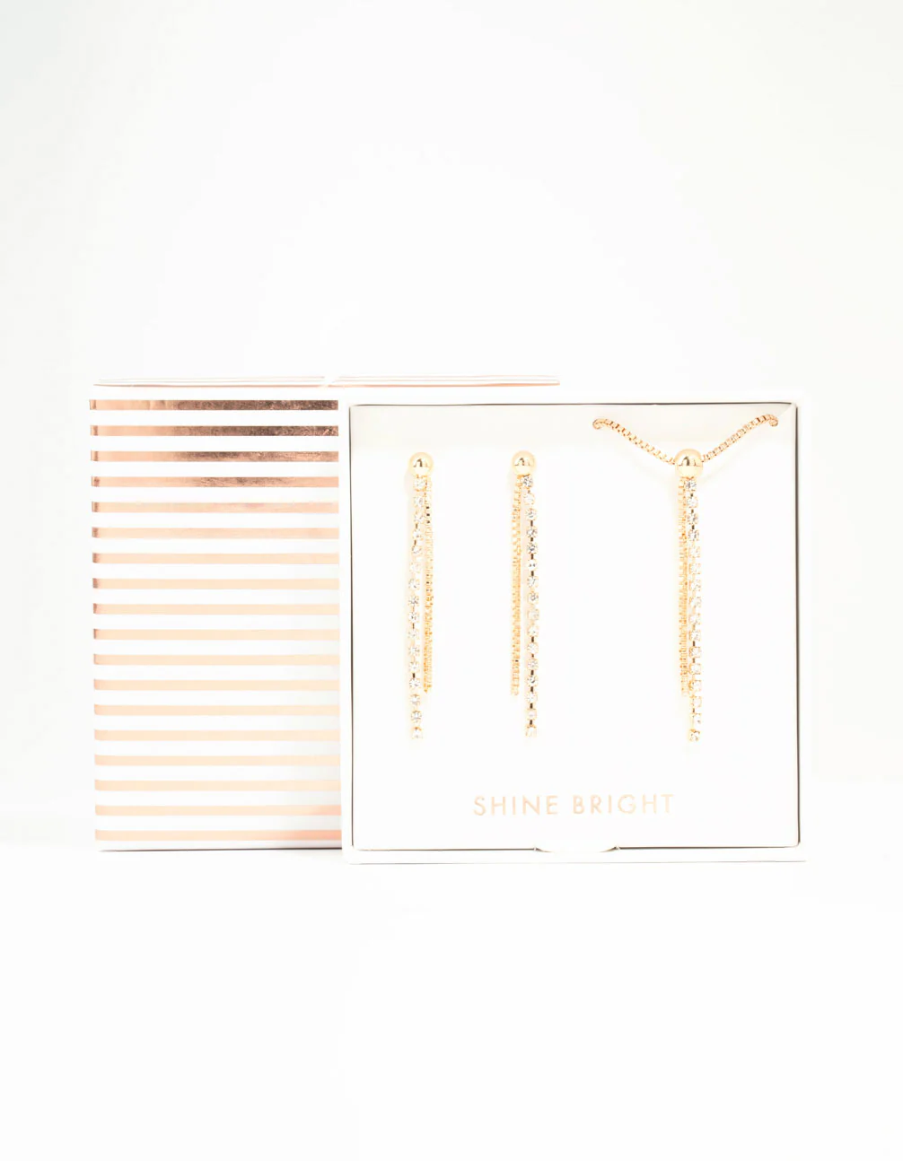Gold Diamante Cup Chain Necklace & Earrings Set - Image 2