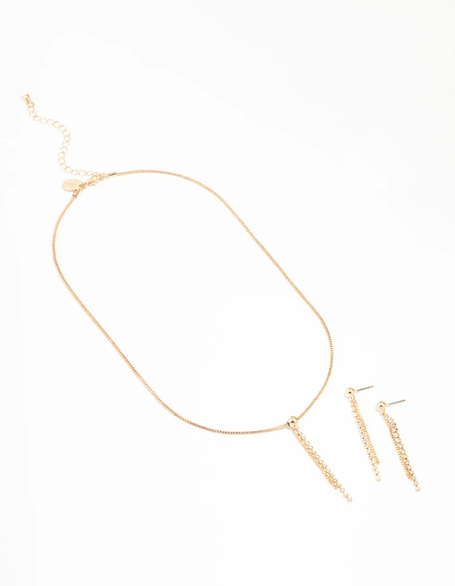Gold Diamante Cup Chain Necklace & Earrings Set - Image 3