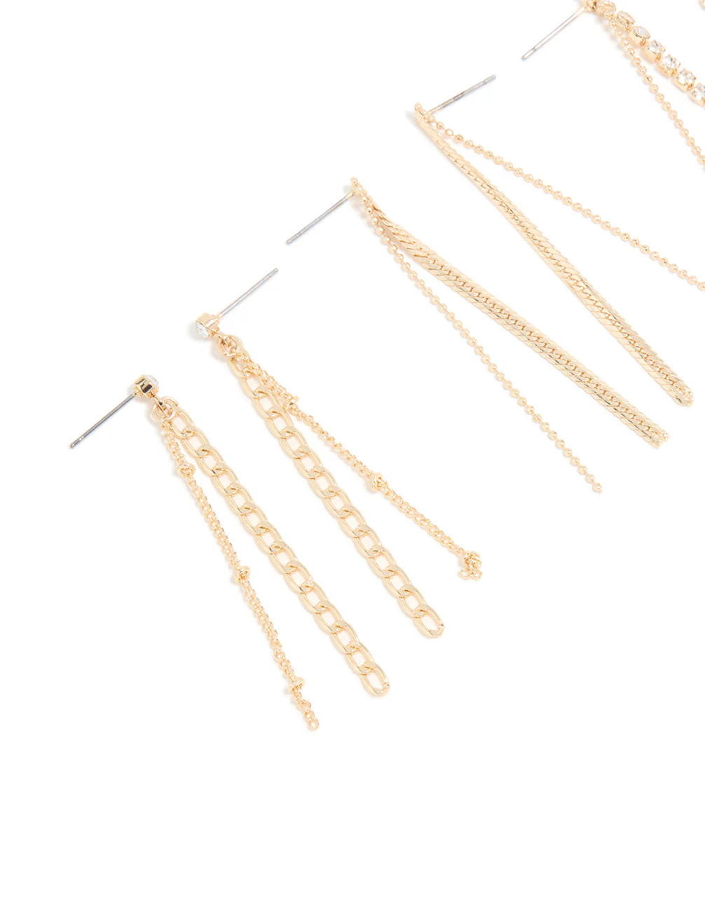 Gold Diamante Cup Chain Triple Row Long Drop Earrings 3-Pack - Image 4