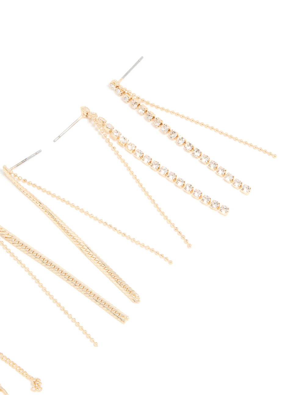 Gold Diamante Cup Chain Triple Row Long Drop Earrings 3-Pack - Image 5