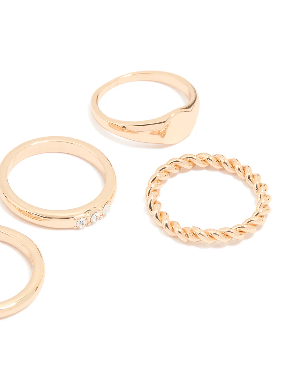Gold Diamante Dainty & Signet Rings 5-Pack - Image 3