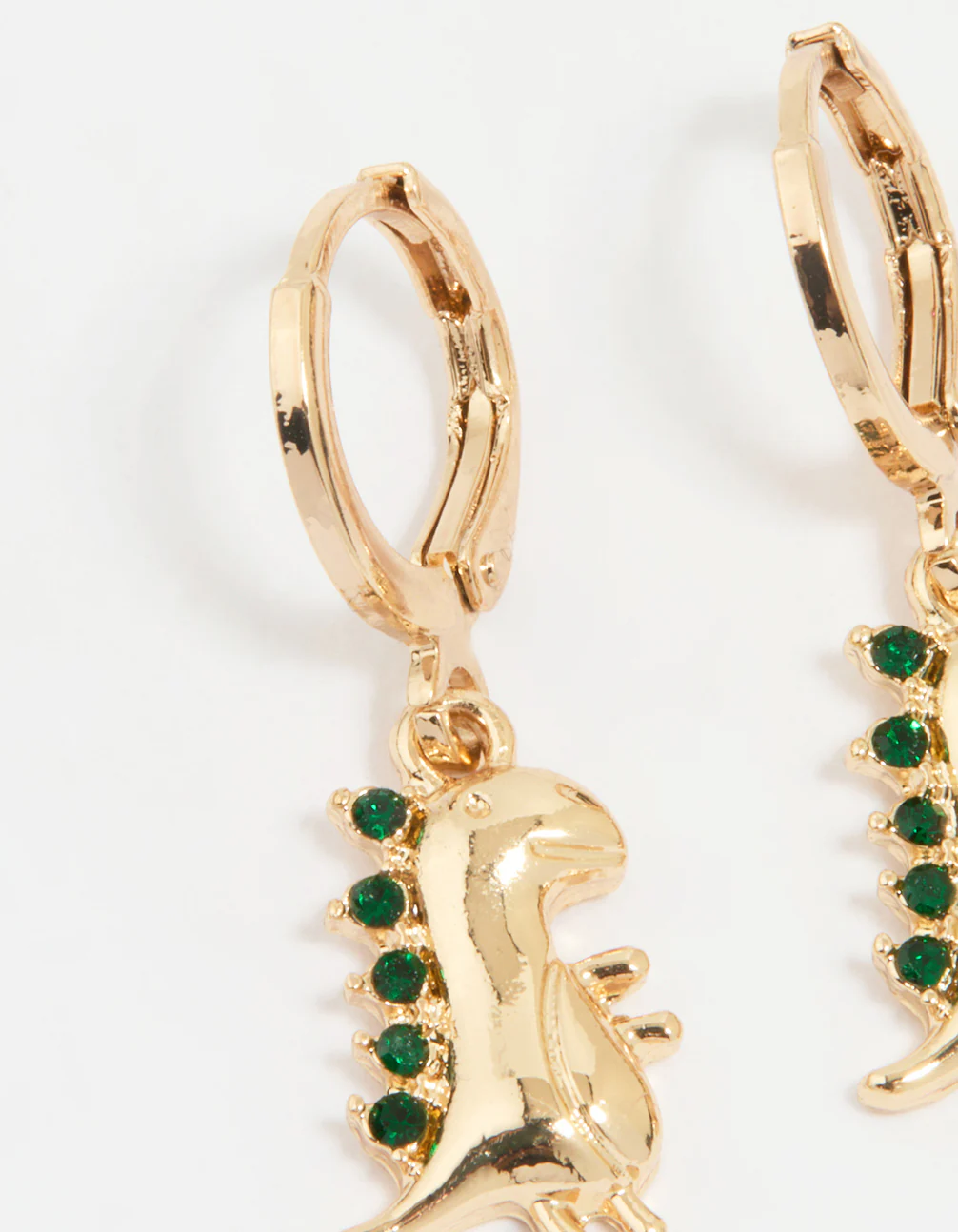 Gold Diamante Dinosaur Huggie Earrings - Image 2