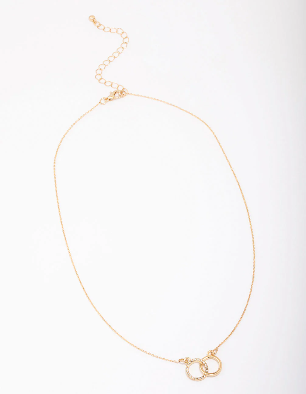 Gold Diamante Double Circle Link Pendant Necklace - Image 4