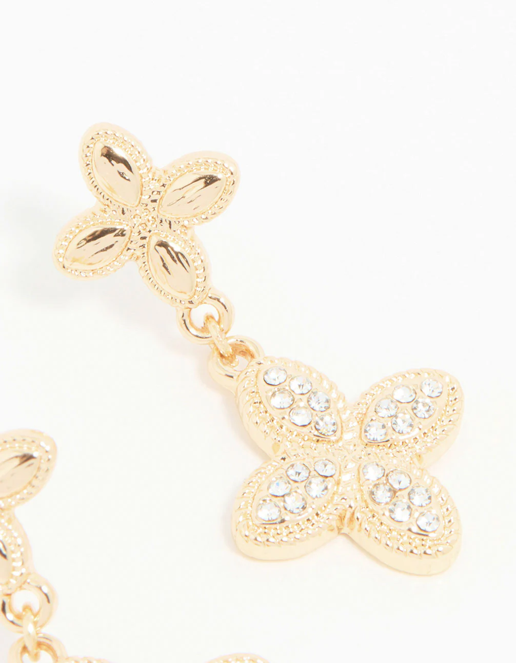 Gold Diamante Double Flower Drop Earrings - Image 5
