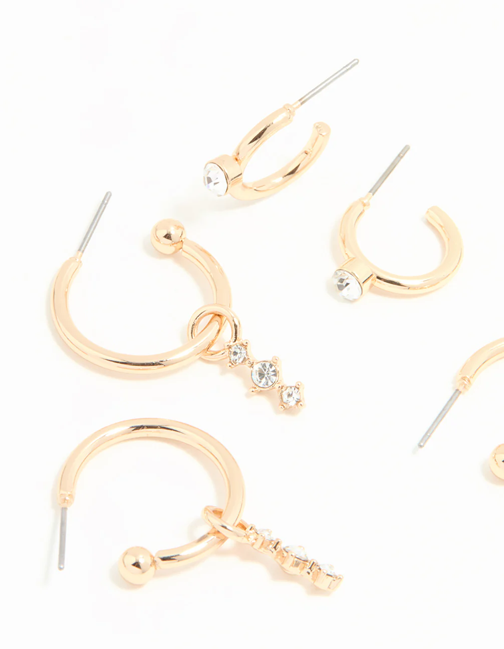 Gold Diamante Drop Huggie Earrings 4-Pack - Image 2