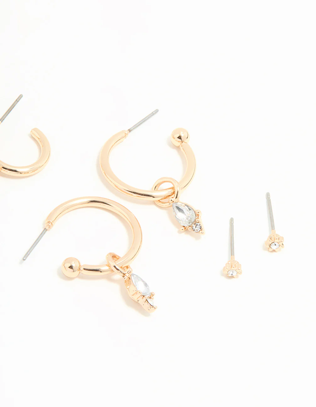 Gold Diamante Drop Huggie Earrings 4-Pack - Image 3