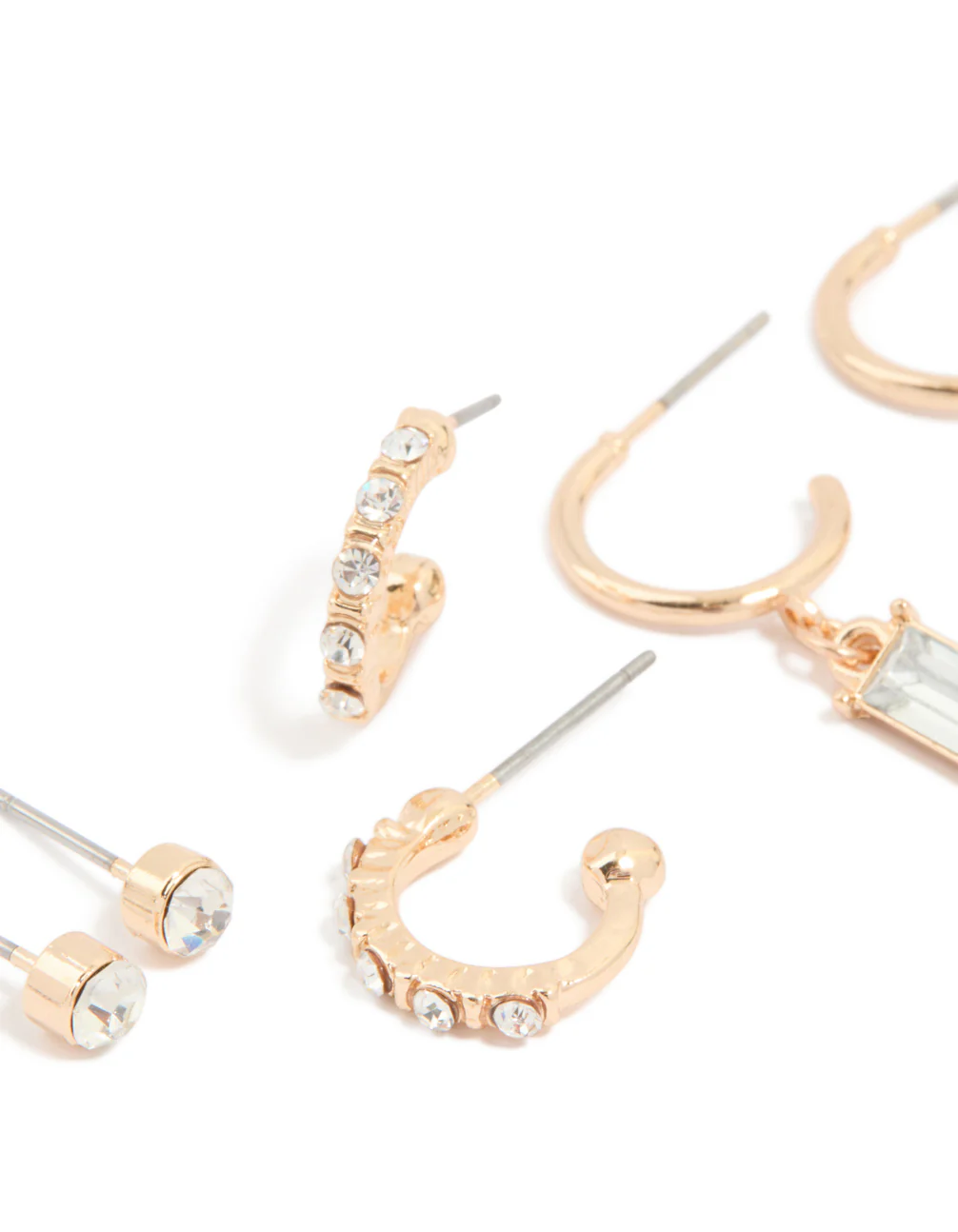Gold Diamante Drop & Stud Earrings 3-Pack - Image 2