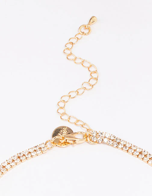 Gold Diamante & Emerald Stone Drop Necklace - Image 3