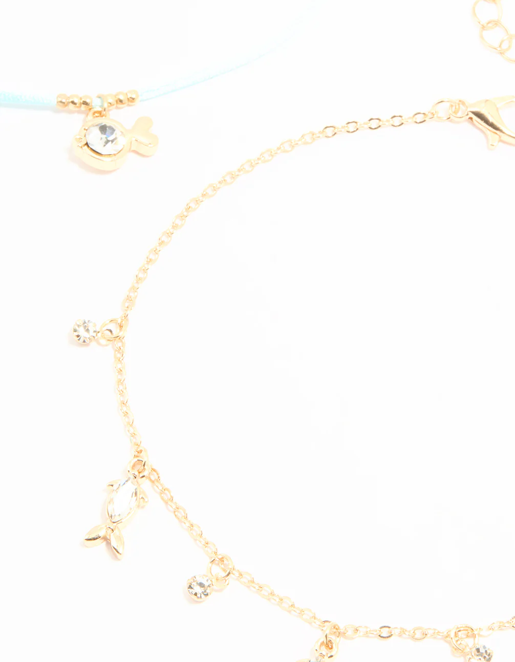 Gold Diamante Fish & Blue Beaded Anklets 3-Pack - Image 3
