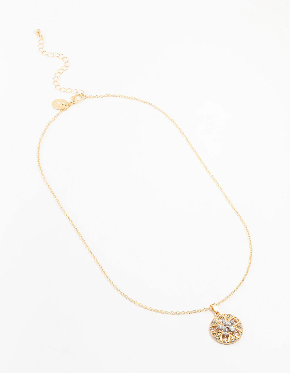 Gold Diamante Flower Disc Necklace - Image 2