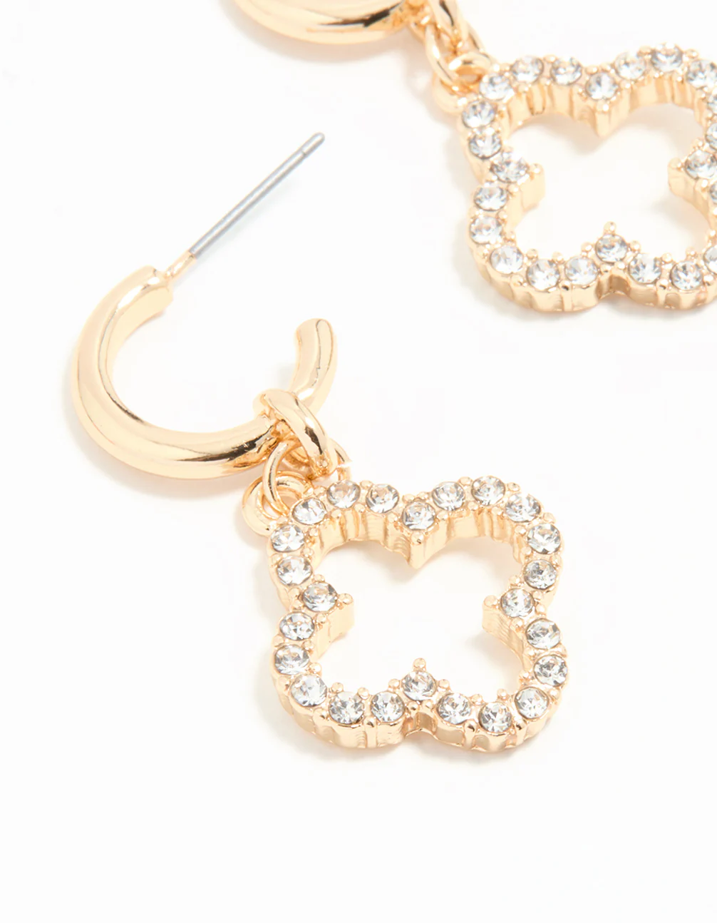 Gold Diamante Flower Huggie Earrings - Image 4
