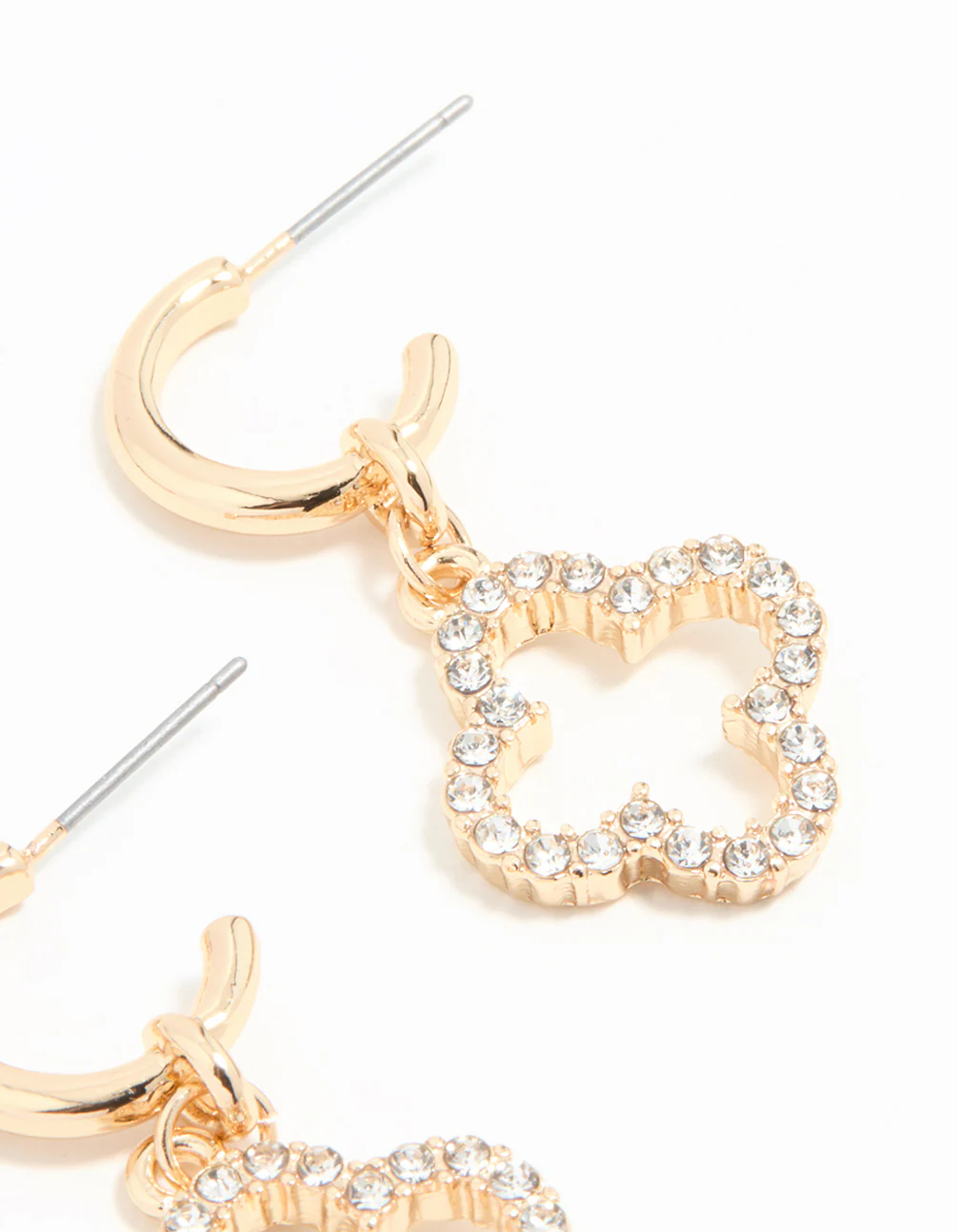 Gold Diamante Flower Huggie Earrings - Image 5