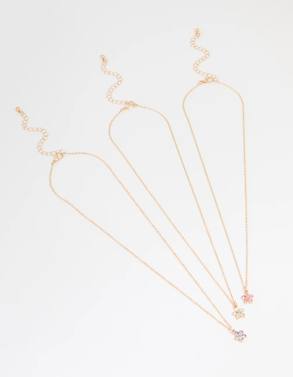 Gold Diamante Flower Necklaces 3-Pack - Image 2