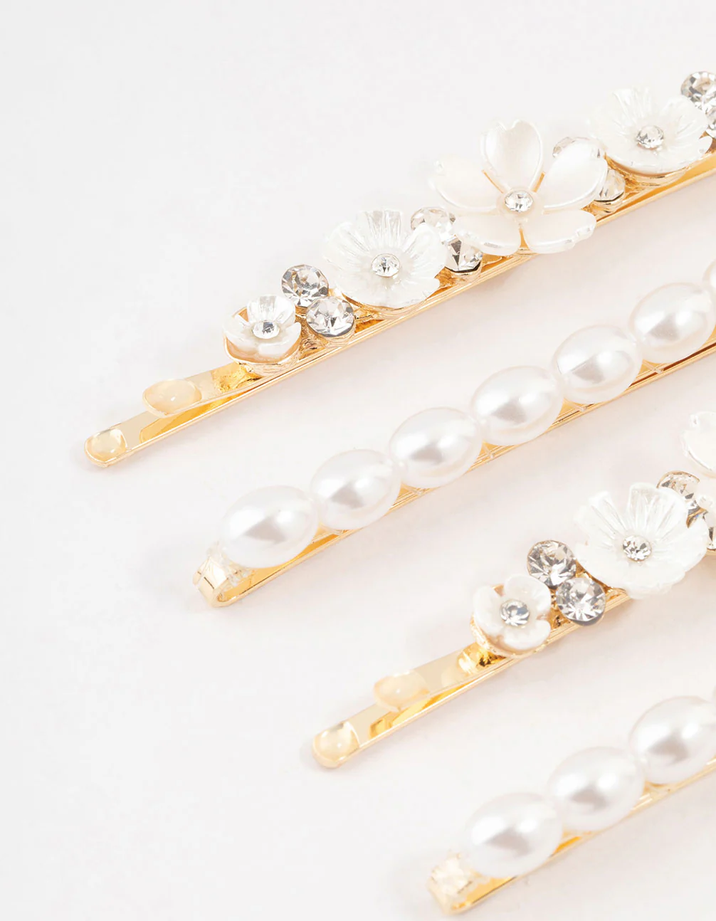 Gold Diamante & Flower Pearl Clips 4-Pack - Image 2