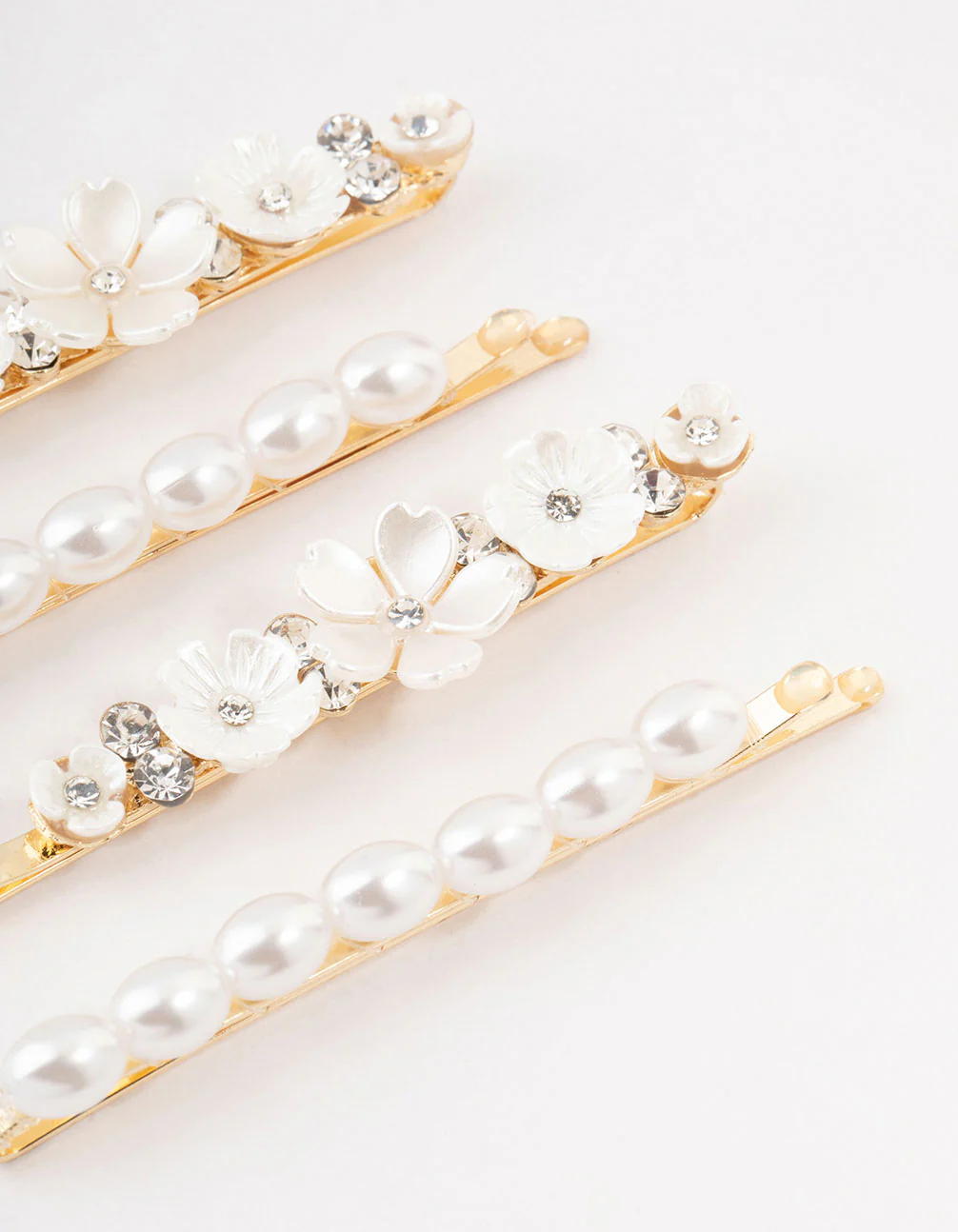 Gold Diamante & Flower Pearl Clips 4-Pack - Image 3