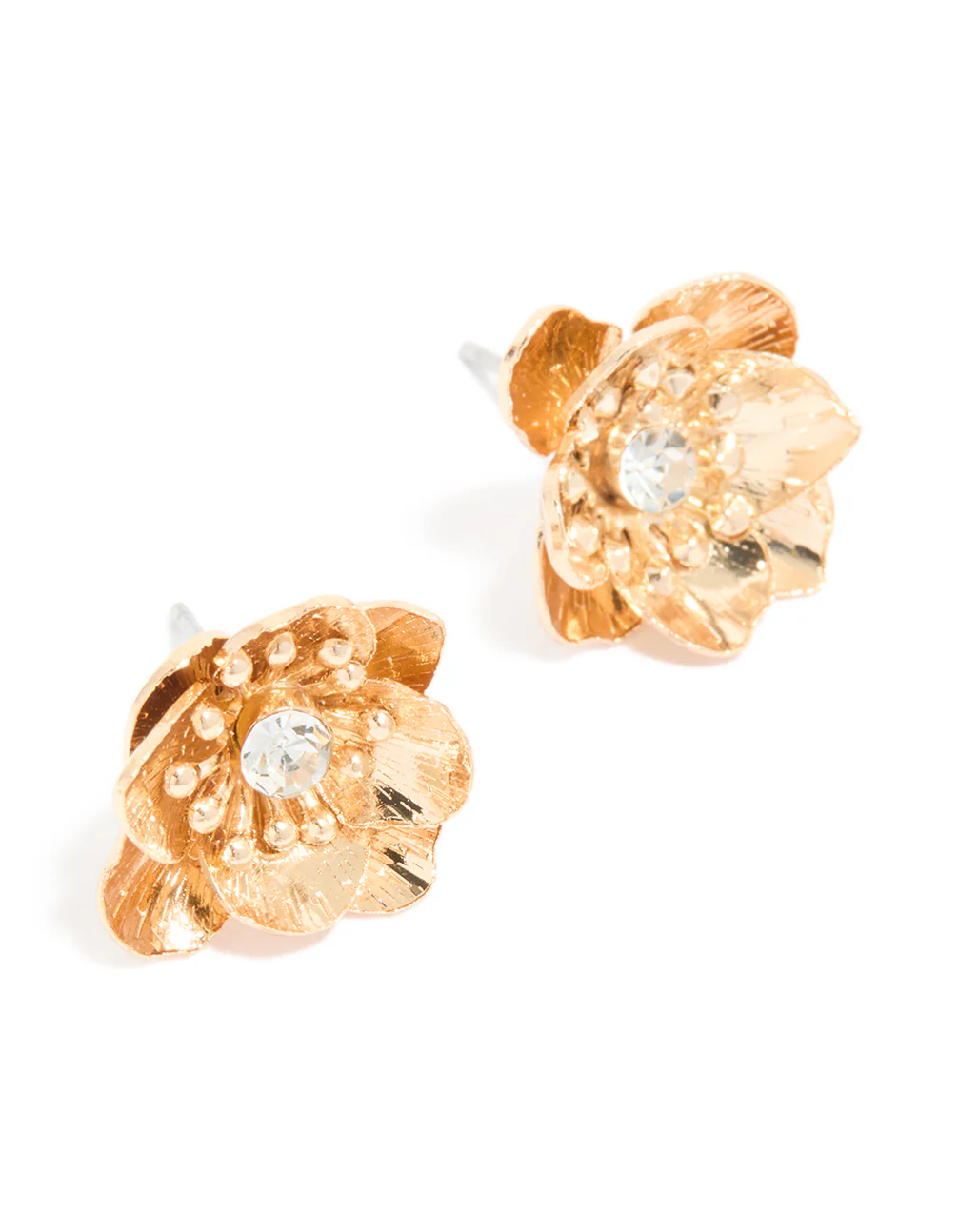 Gold Diamante Flower Stud Earrings - Image 2