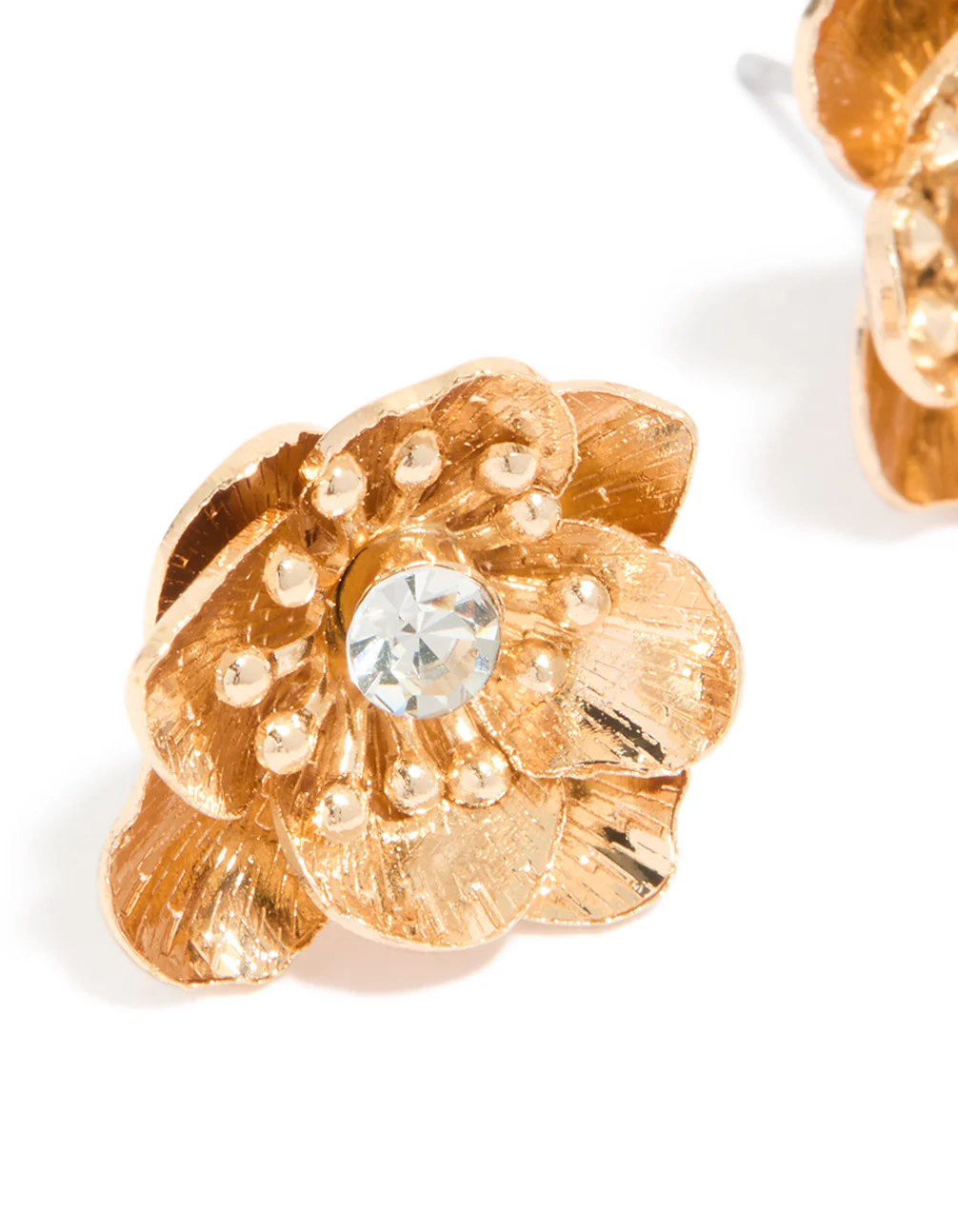 Gold Diamante Flower Stud Earrings - Image 3