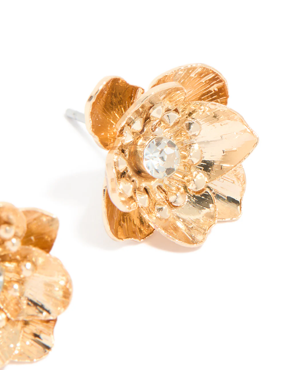 Gold Diamante Flower Stud Earrings - Image 4