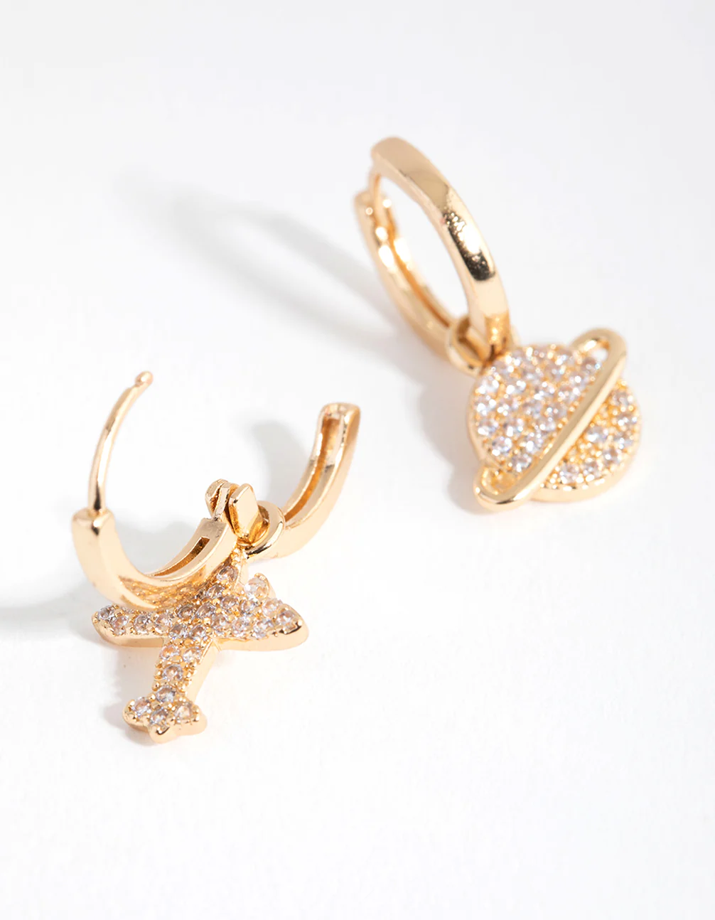 Gold Diamante Mismatched Galaxy Huggie Earrings - Image 2