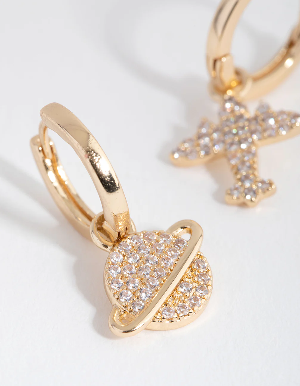Gold Diamante Mismatched Galaxy Huggie Earrings - Image 3