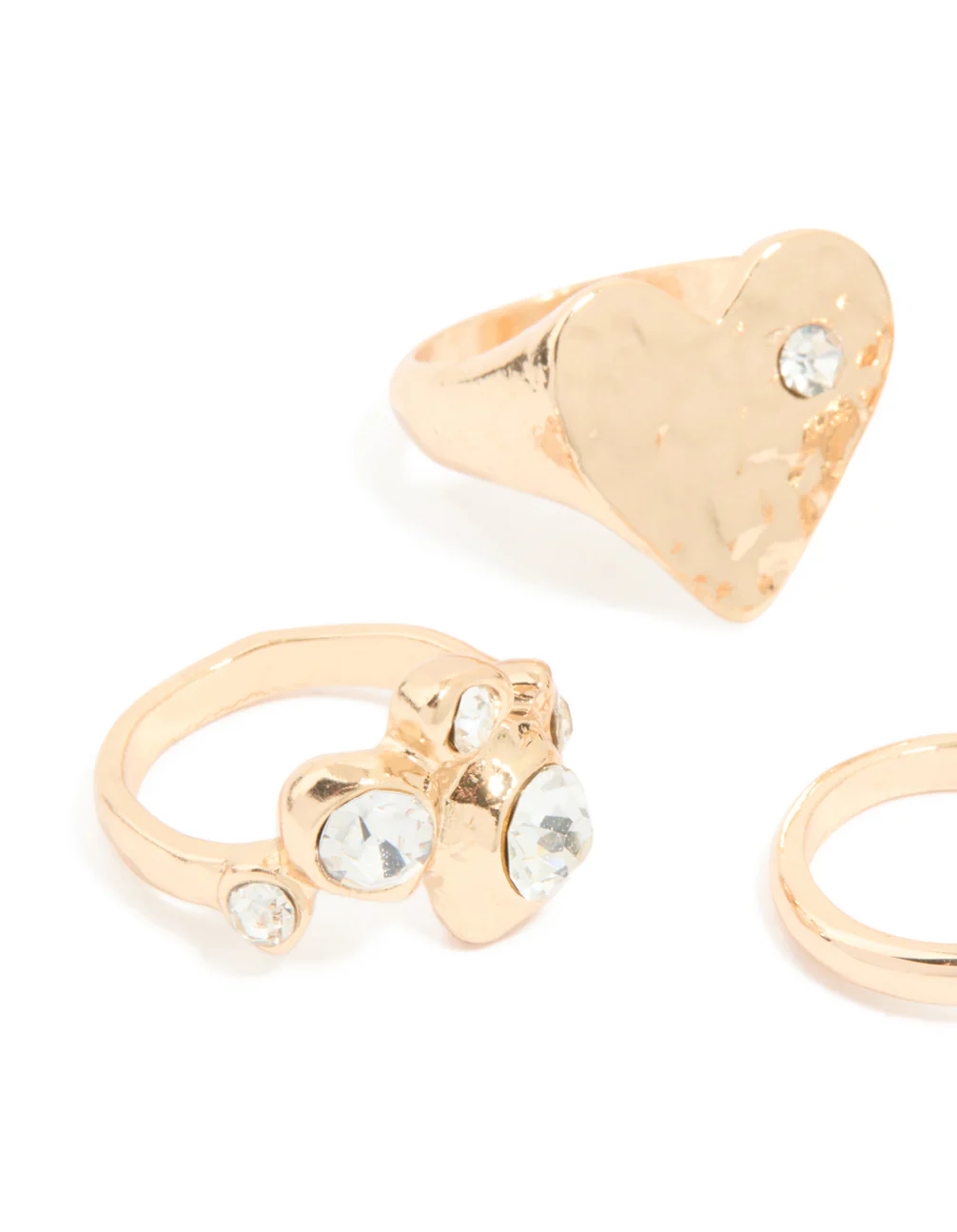 Gold Diamante Hammered Heart Mixed Rings 4-Pack - Image 2